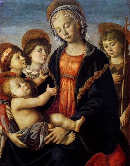 BOTTICELLI, Sandro The Virgin and Child with Two Angels and the Young St John the Baptist oil painting image